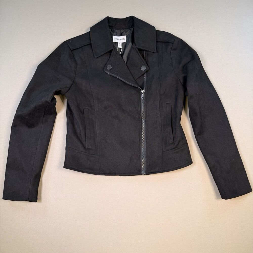 NWT Steve Madden Not Your Baby Faux Suede Moto Jacket Black Women’s SM $99 MSRP